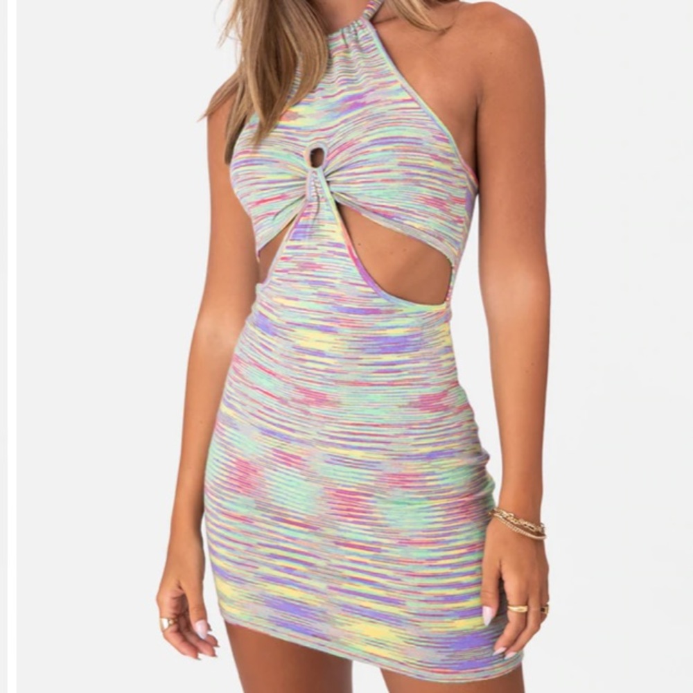 Rainbow cut out mini dress